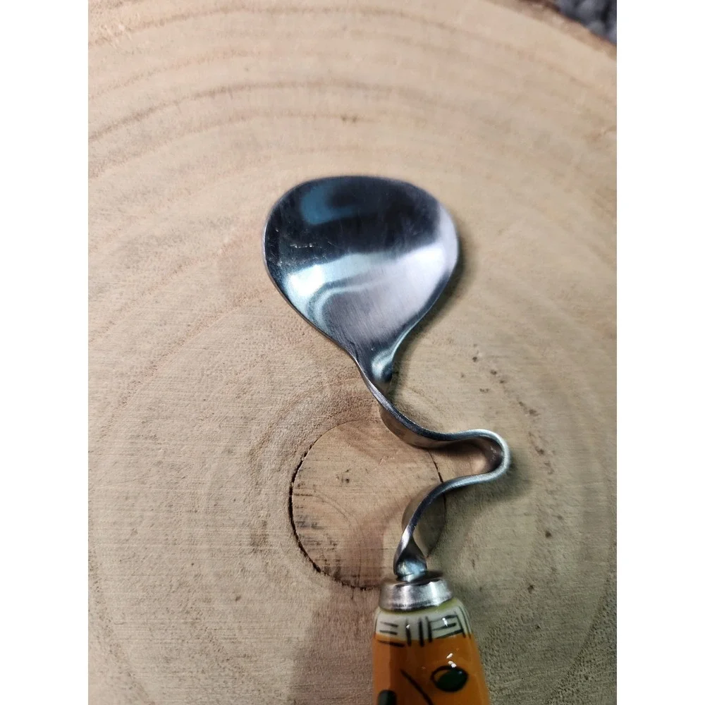 CURVED/TWISTED TEA SPOON, Painted‎ Yellow HANDLE, MIXING SPOON~Vintage